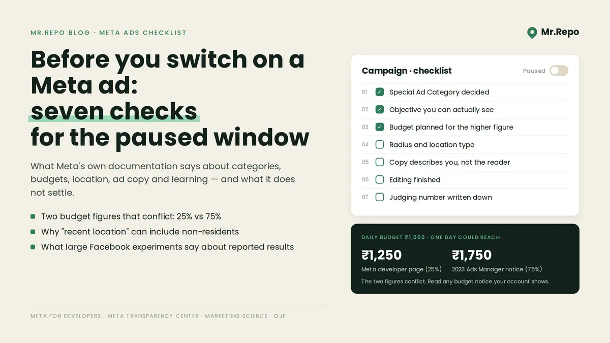 Before You Switch On a Meta Ad: Seven Checks for the Paused Window