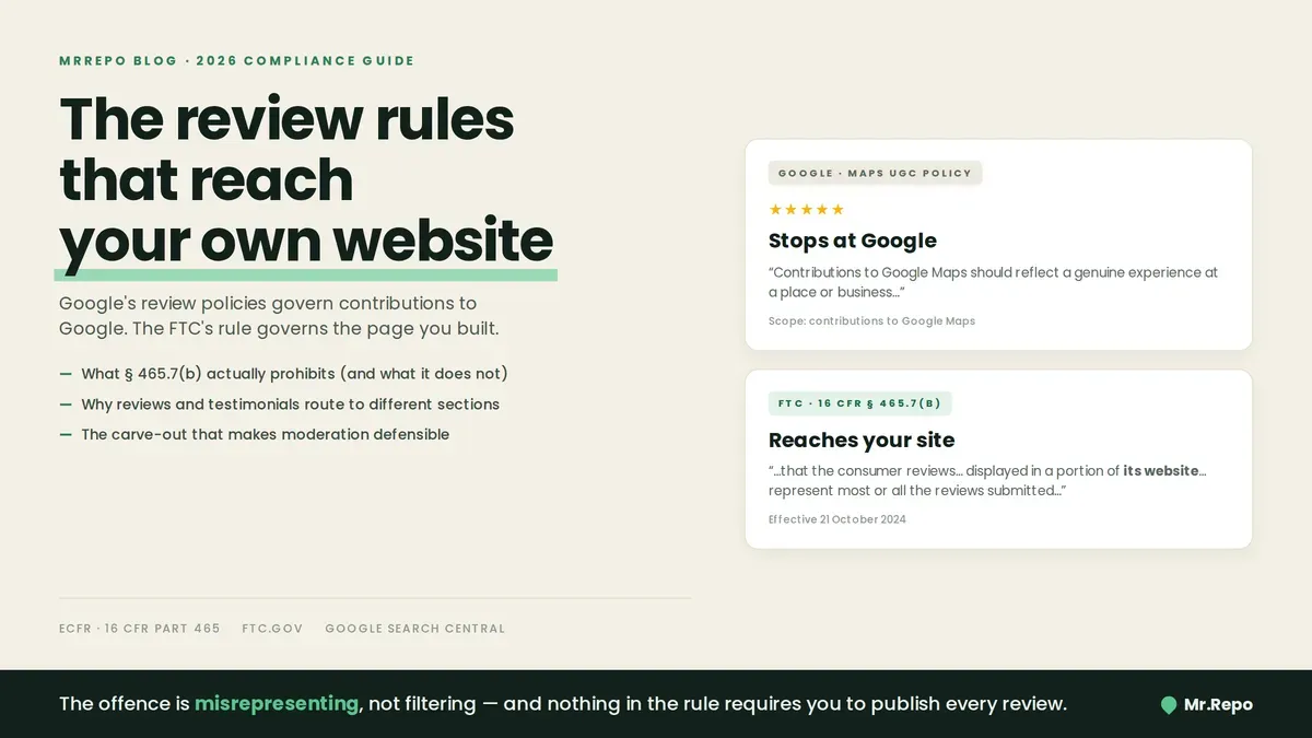 FTC Review Rules for Your Own Website (2026) | MrRepo
